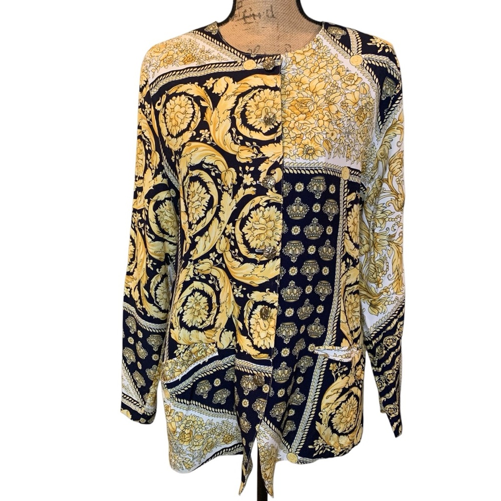Marnie Black and Gold Graphic Tie Front Blouse